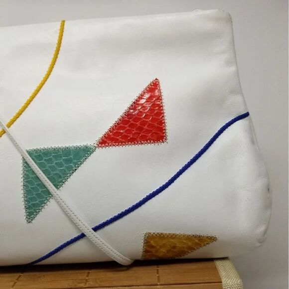 Vintage Bags By Supreme White Leather Patchwork Geometric Clutch Crossbody - Picture 5 of 15